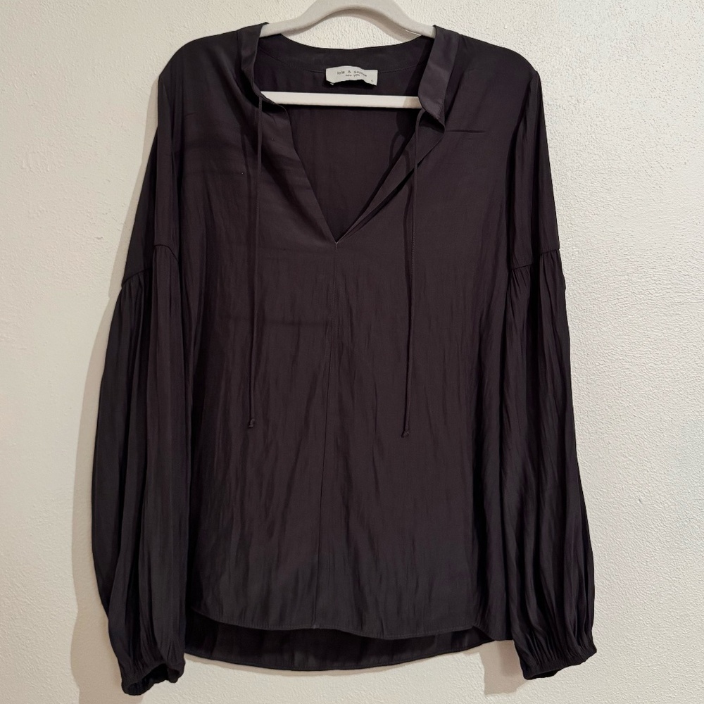 Lola and Sophie Black Tie-Front V-Neck Blouse – Size S